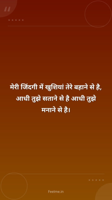 मेरी जिंदगी में खुशियां तेरे बहाने से है, आधी तुझे सताने से है आधी तुझे मनाने से है।