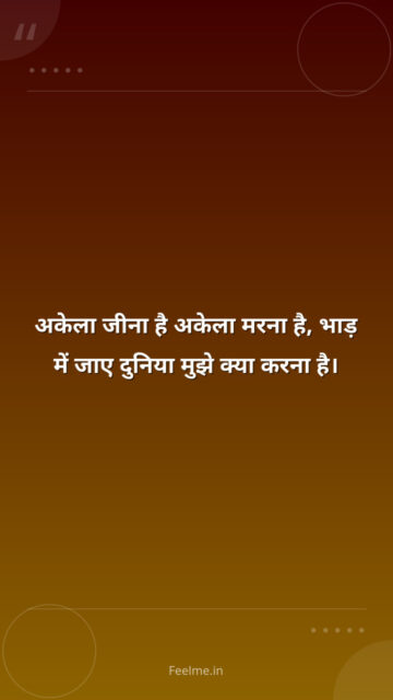अकेला जीना है अकेला मरना है, भाड़ में जाए दुनिया मुझे क्या करना है।